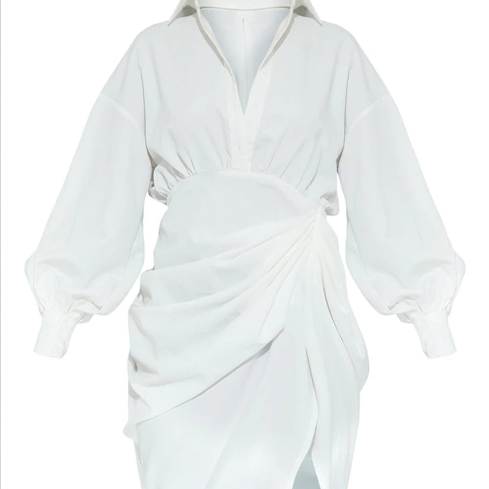 PLT: White Balloon Sleeve Skirt Midi Shirt Dress